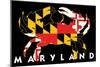 Maryland - Crab Flag (Black with White Text)-Lantern Press-Mounted Art Print