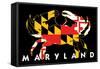 Maryland - Crab Flag (Black with White Text)-Lantern Press-Framed Stretched Canvas