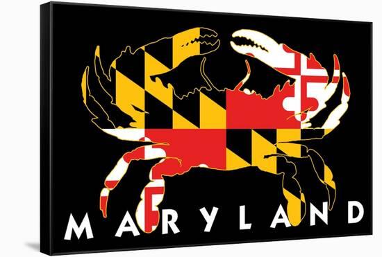 Maryland - Crab Flag (Black with White Text)-Lantern Press-Framed Stretched Canvas