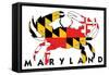 Maryland - Crab Flag (White with Black Text)-Lantern Press-Framed Stretched Canvas