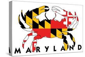 Maryland - Crab Flag (White with Black Text)-Lantern Press-Stretched Canvas