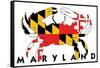 Maryland - Crab Flag (White with Black Text)-Lantern Press-Framed Stretched Canvas