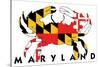 Maryland - Crab Flag (White with Black Text)-Lantern Press-Stretched Canvas