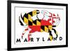 Maryland - Crab Flag (White with Black Text)-Lantern Press-Framed Art Print