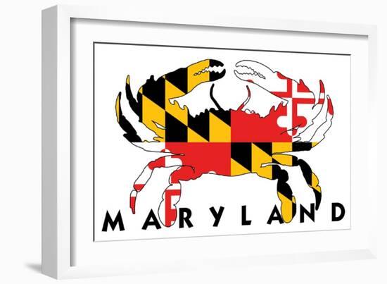 Maryland - Crab Flag (White with Black Text)-Lantern Press-Framed Art Print