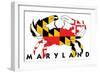 Maryland - Crab Flag (White with Black Text)-Lantern Press-Framed Art Print