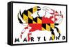 Maryland - Crab Flag (White with Black Text)-Lantern Press-Framed Stretched Canvas