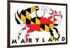 Maryland - Crab Flag (White with Black Text)-Lantern Press-Framed Art Print