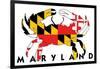 Maryland - Crab Flag (White with Black Text)-Lantern Press-Framed Art Print