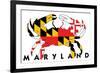 Maryland - Crab Flag (White with Black Text)-Lantern Press-Framed Premium Giclee Print