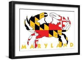 Maryland - Crab Flag (White)-Lantern Press-Framed Art Print