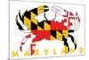 Maryland - Crab Flag (White)-Lantern Press-Mounted Premium Giclee Print