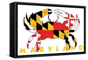 Maryland - Crab Flag (White)-Lantern Press-Framed Stretched Canvas