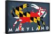 Maryland - Crab Flag-Lantern Press-Framed Stretched Canvas