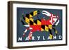 Maryland - Crab Flag-Lantern Press-Framed Art Print