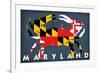 Maryland - Crab Flag-Lantern Press-Framed Art Print