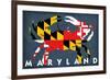 Maryland - Crab Flag-Lantern Press-Framed Art Print