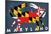 Maryland - Crab Flag-Lantern Press-Mounted Art Print