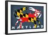 Maryland - Crab Flag-Lantern Press-Framed Art Print