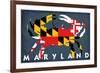Maryland - Crab Flag-Lantern Press-Framed Premium Giclee Print