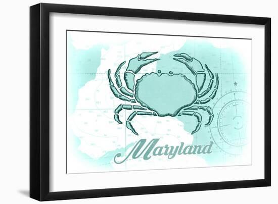 Maryland - Crab - Teal - Coastal Icon-Lantern Press-Framed Art Print