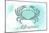 Maryland - Crab - Teal - Coastal Icon-Lantern Press-Mounted Art Print