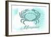 Maryland - Crab - Teal - Coastal Icon-Lantern Press-Framed Art Print