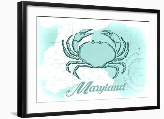 Maryland - Crab - Teal - Coastal Icon-Lantern Press-Framed Art Print