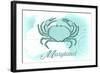 Maryland - Crab - Teal - Coastal Icon-Lantern Press-Framed Art Print