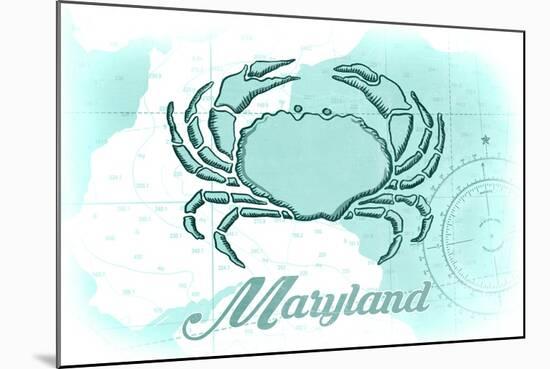 Maryland - Crab - Teal - Coastal Icon-Lantern Press-Mounted Art Print