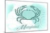 Maryland - Crab - Teal - Coastal Icon-Lantern Press-Mounted Art Print