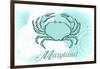 Maryland - Crab - Teal - Coastal Icon-Lantern Press-Framed Art Print