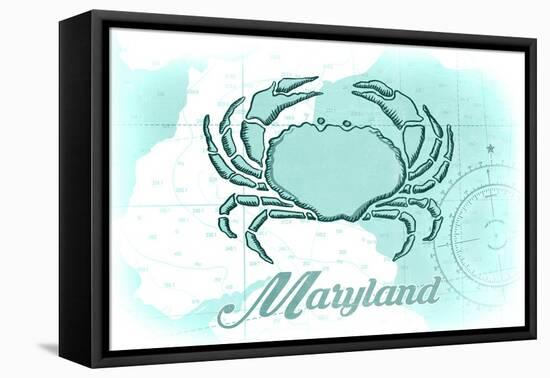 Maryland - Crab - Teal - Coastal Icon-Lantern Press-Framed Stretched Canvas