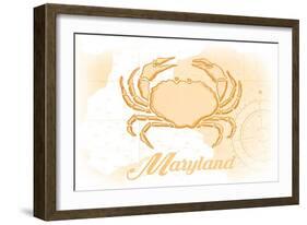 Maryland - Crab - Yellow - Coastal Icon-Lantern Press-Framed Art Print