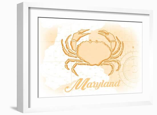 Maryland - Crab - Yellow - Coastal Icon-Lantern Press-Framed Art Print