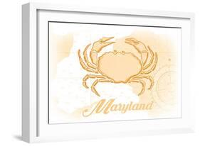 Maryland - Crab - Yellow - Coastal Icon-Lantern Press-Framed Art Print