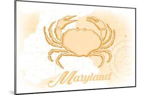 Maryland - Crab - Yellow - Coastal Icon-Lantern Press-Mounted Art Print