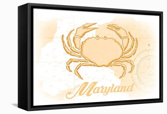 Maryland - Crab - Yellow - Coastal Icon-Lantern Press-Framed Stretched Canvas