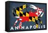 Maryland Flag Crab - Annapolis, Maryland-Lantern Press-Framed Stretched Canvas