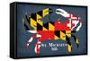 Maryland Flag Crab - St. Michaels, Maryland-Lantern Press-Framed Stretched Canvas