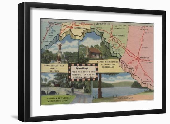 Maryland - Greetings From Western Maryland-Lantern Press-Framed Art Print