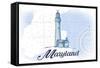 Maryland - Lighthouse - Blue - Coastal Icon-Lantern Press-Framed Stretched Canvas