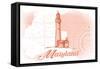 Maryland - Lighthouse - Coral - Coastal Icon-Lantern Press-Framed Stretched Canvas