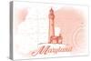 Maryland - Lighthouse - Coral - Coastal Icon-Lantern Press-Stretched Canvas