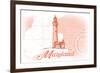 Maryland - Lighthouse - Coral - Coastal Icon-Lantern Press-Framed Premium Giclee Print