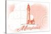 Maryland - Lighthouse - Coral - Coastal Icon-Lantern Press-Stretched Canvas