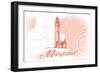 Maryland - Lighthouse - Coral - Coastal Icon-Lantern Press-Framed Art Print
