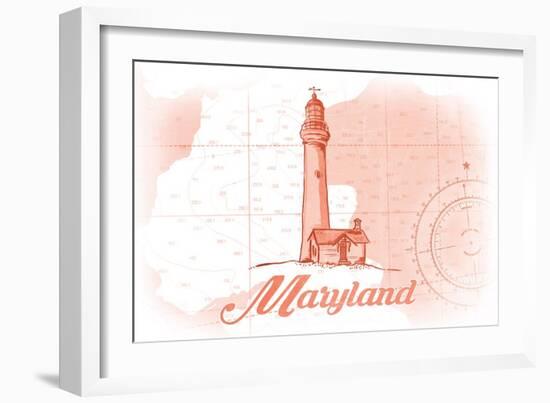 Maryland - Lighthouse - Coral - Coastal Icon-Lantern Press-Framed Art Print