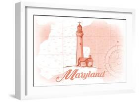 Maryland - Lighthouse - Coral - Coastal Icon-Lantern Press-Framed Art Print