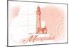Maryland - Lighthouse - Coral - Coastal Icon-Lantern Press-Mounted Art Print